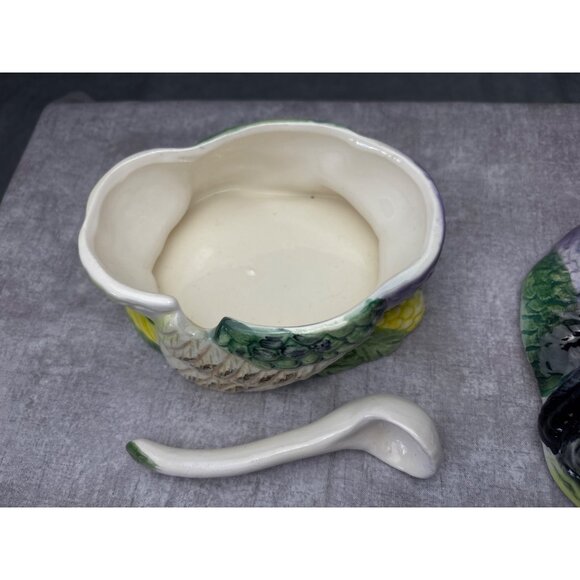 Turkey Gravy Boat with Lid & Spoon Ceramic Vintage - Picture 10 of 16